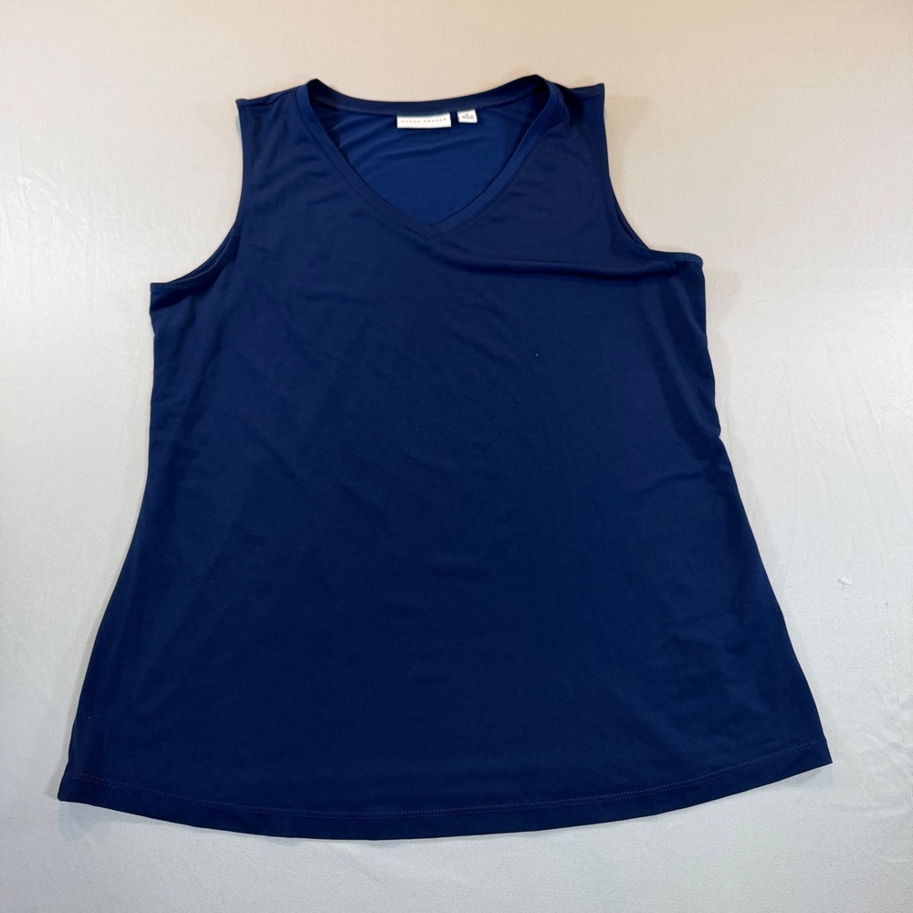 Susan Graver Liquid Knit V-Neck Tank Top Navy Blue Sleeveless A278866 Mens M